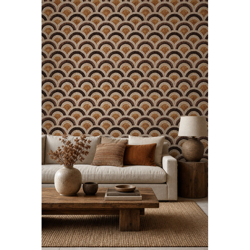 Papier peint mosaïque rétro avec motif géométrique de pétoncles, Non-Woven Non-Pasted