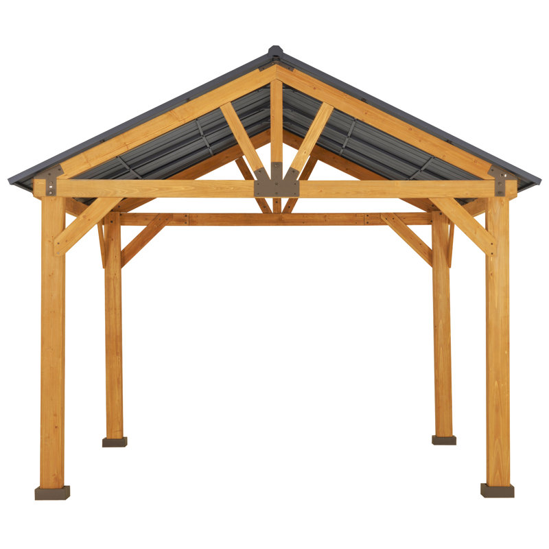 Large Natural Wood and Steel Outdoor Patio Gazebo