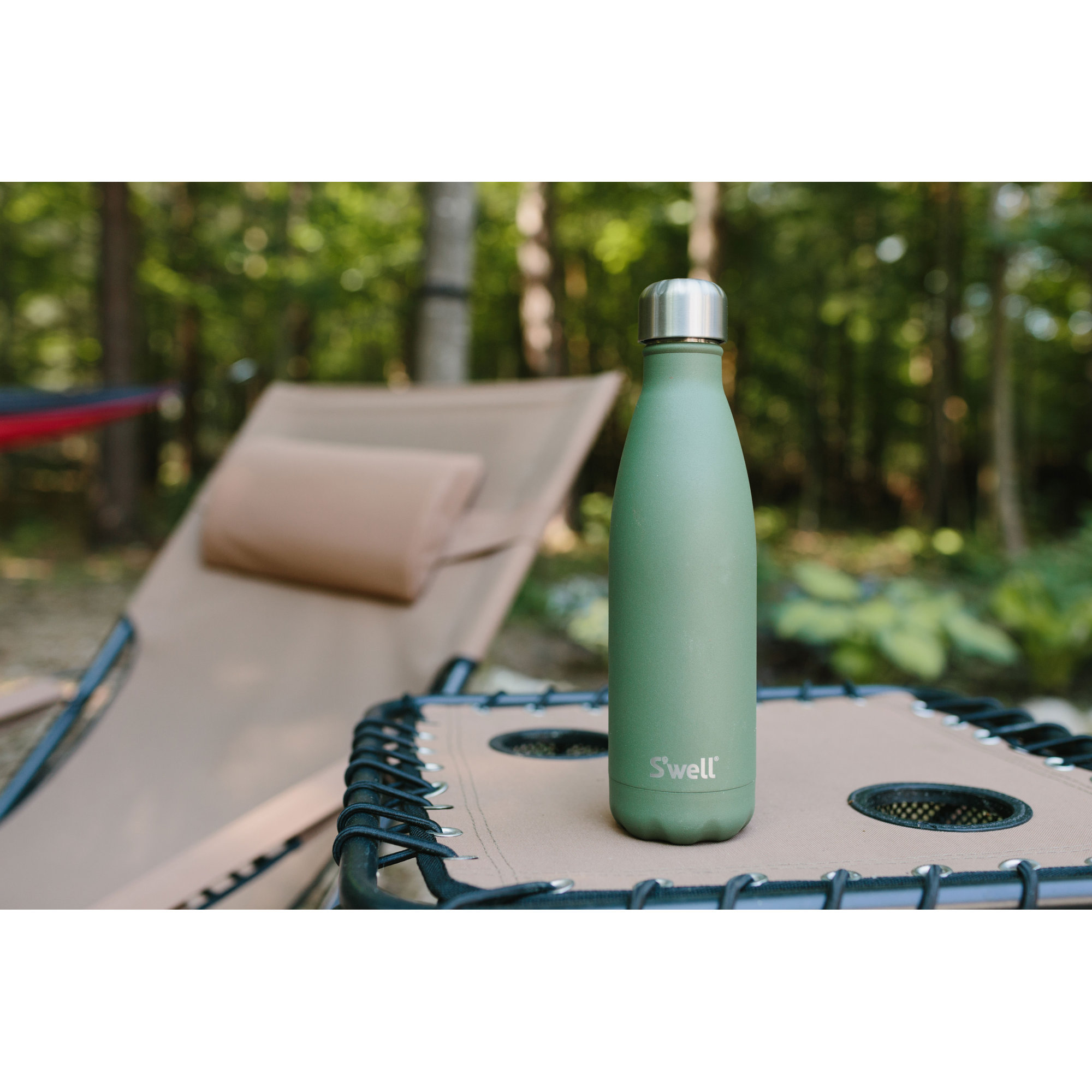 S'well Stainless Steel Triple-Layered Vacuum-Insulated Water Bottle, Green Jasper, 17.oz