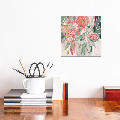 Summer Pink Floral Modern by Farida Zaman - Wrapped Canvas Painting