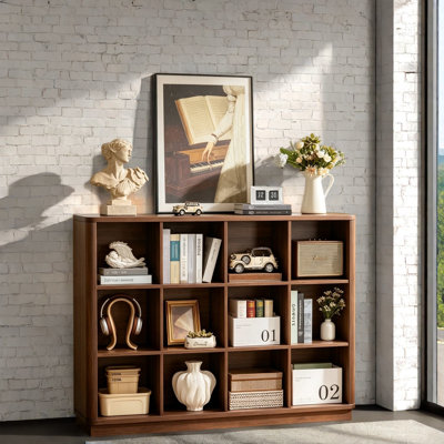 Cube Storage Bookcases, MDF Walnut Farmhouse Organizer for Home