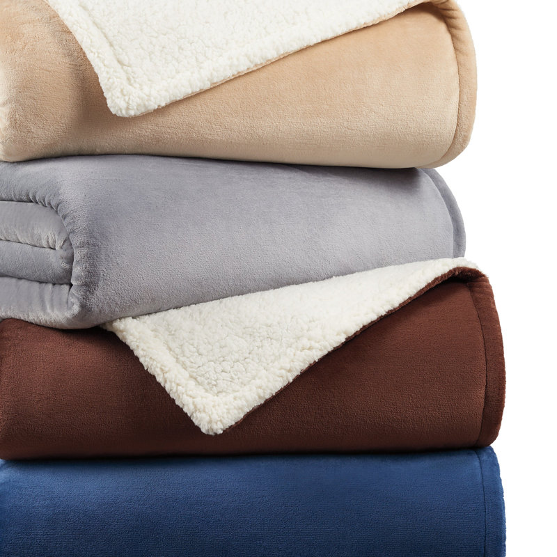 Gray Reversible Plush and Sherpa Throw Blanket, 50" x 60"