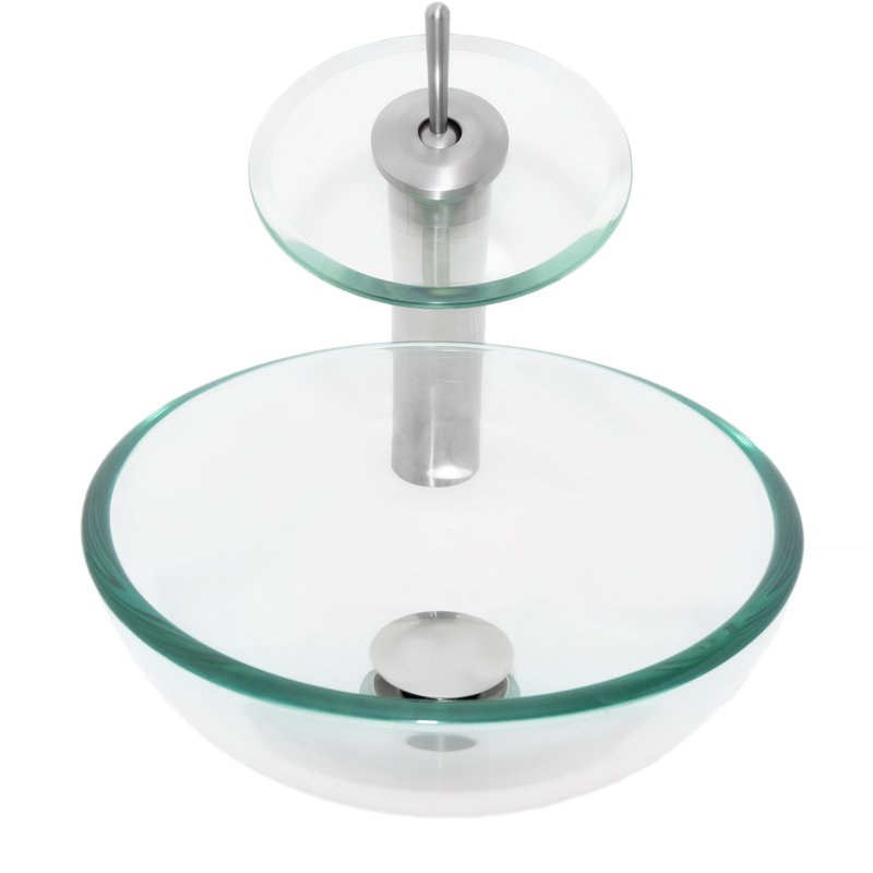 Novatto 12 " Glass Circular Bathroom Sink with Faucet, Brushed Nickel