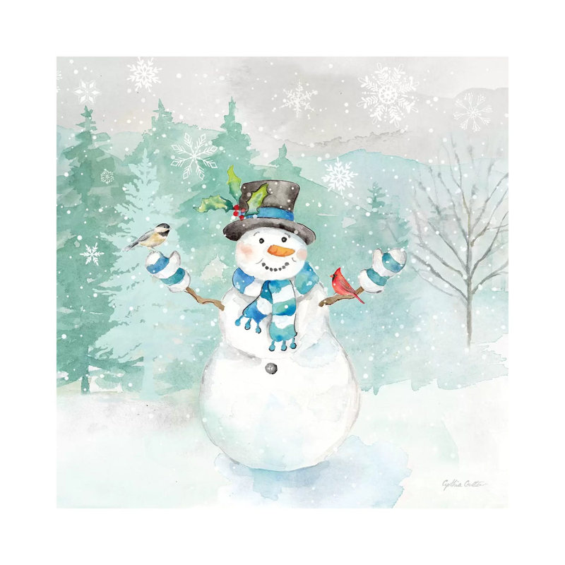 Let It Snow Blue Snowman I by Cynthia Coulter - Wrapped Canvas Painting
