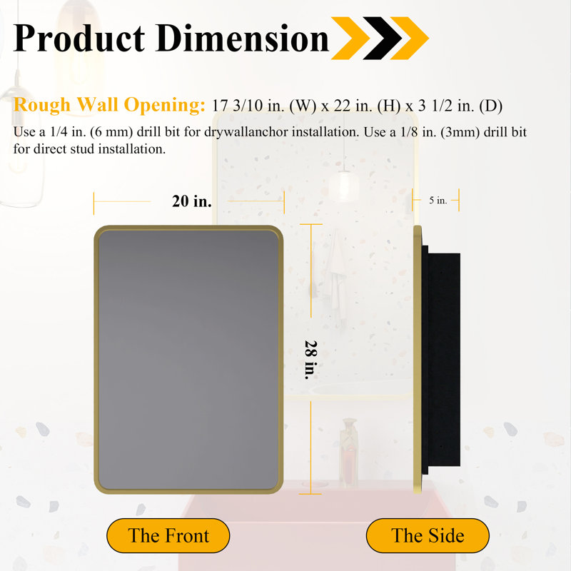 Rectangular Recessed Or Surface Mount Framed Medicine Cabinet Mirror, Gold