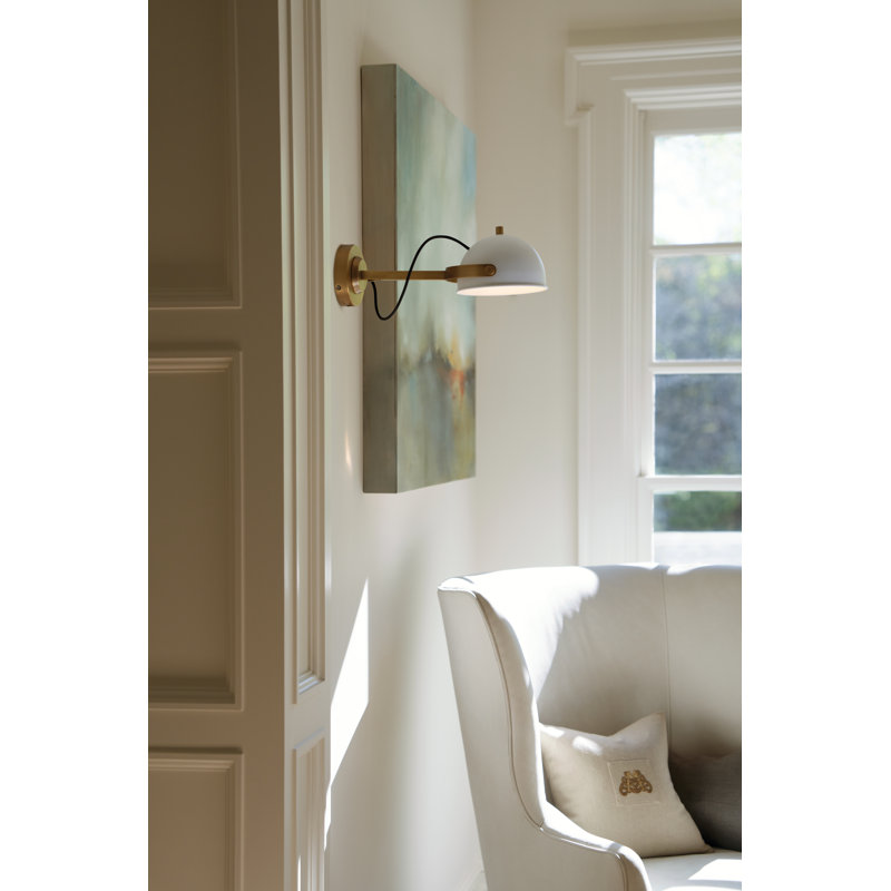 Spence Single Light Adjustable Plug-In Wall Sconce with On/Off Switch, White/Gold
