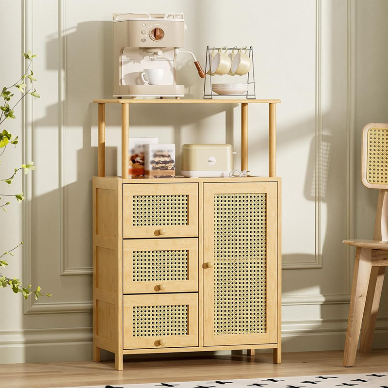 Buffet en bambou et rotin avec tablette réglable, naturel