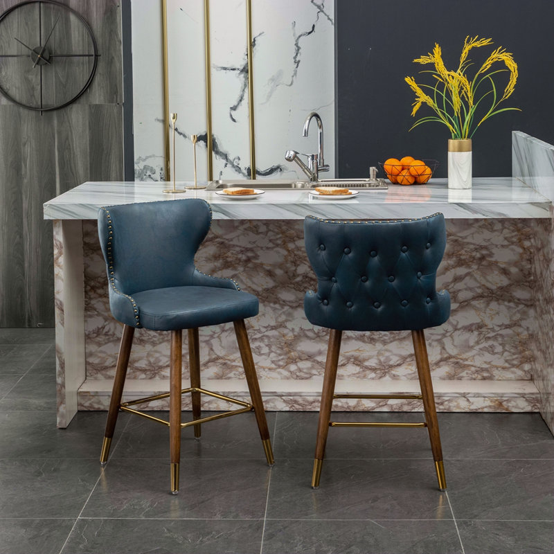 Ensemble de 2 tabourets de comptoir Mid-Century, Bleu