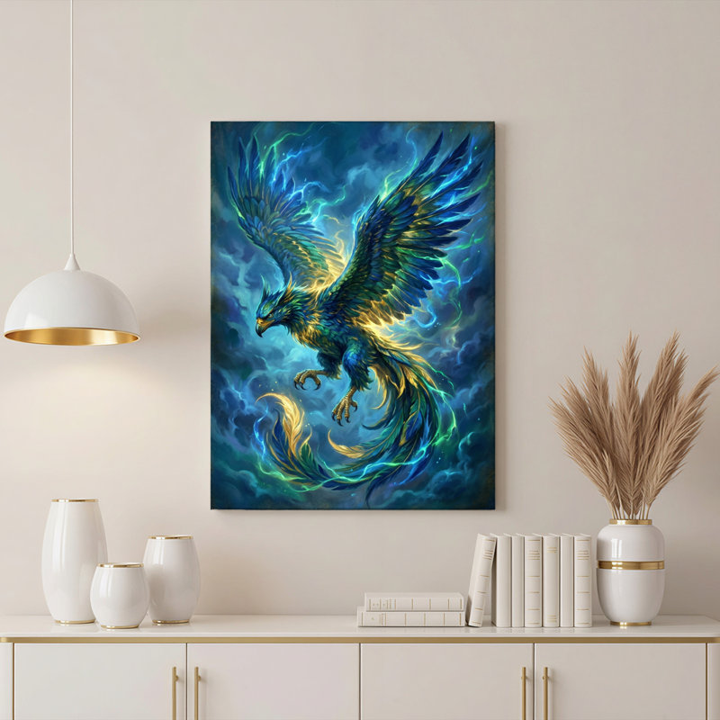 Ensemble d'un tableau sur toile représentant le Phénix mythique, 2030