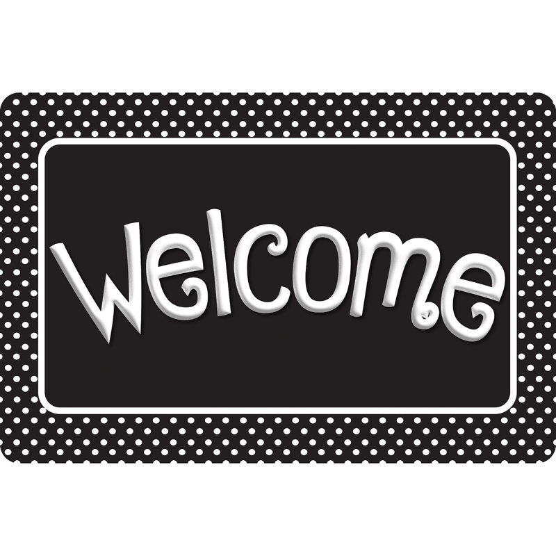 Smart Poly, le tapis amusant original, tapis de bienvenue, 15,5 po X 23,5 po, pois noirs et blancs, bienvenue