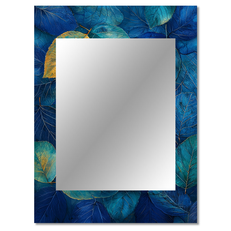Blue Leaves Forest Calm Scery - miroir décoratif à feuilles, miroir mural traditionnel, impression sur métal, 40 po x 30 po