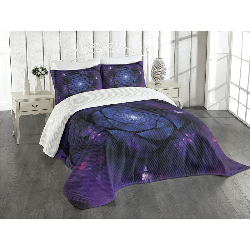 Ambesonne Psychedelic Bedspread Set  Purple Blue, King Coverlet/Bedspread + 2 Standard Shams