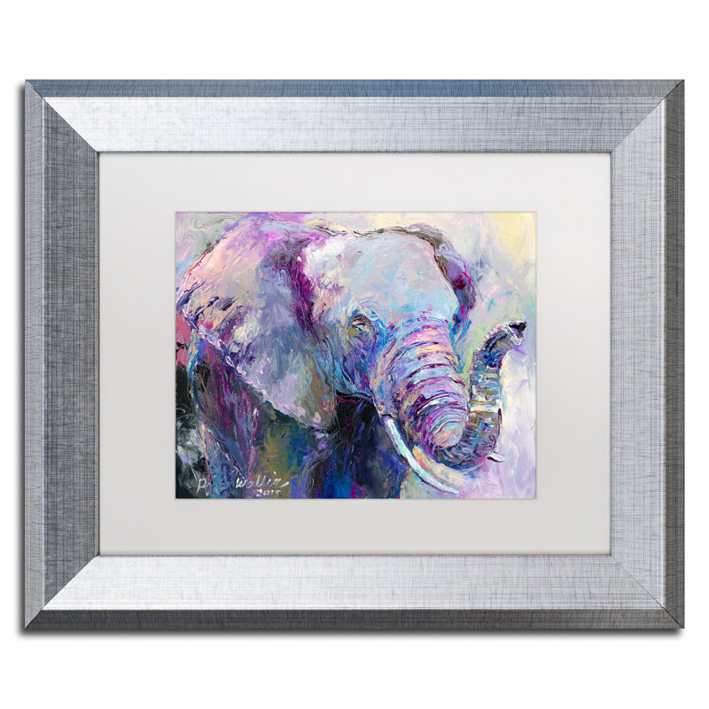 « blue éléphant », impression sur toile, H 11 po x l 14 po x P 0,5 po, Cadre argenté, Blanc