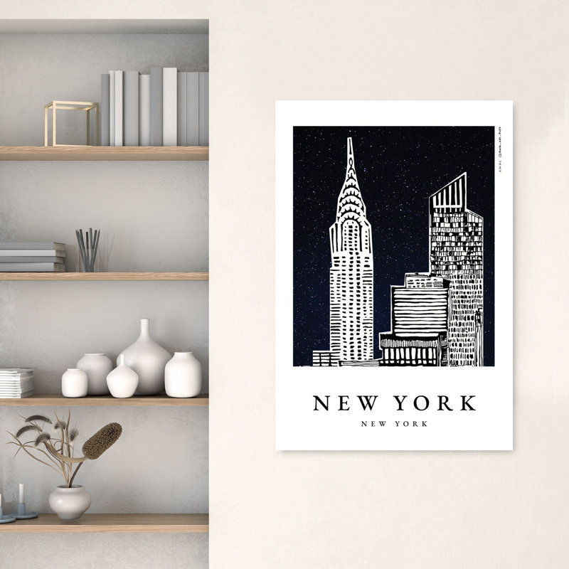 Affiche murale représentant une ville étoilée de New York, architecture abstraite moderne., H 48 po x l 32 po