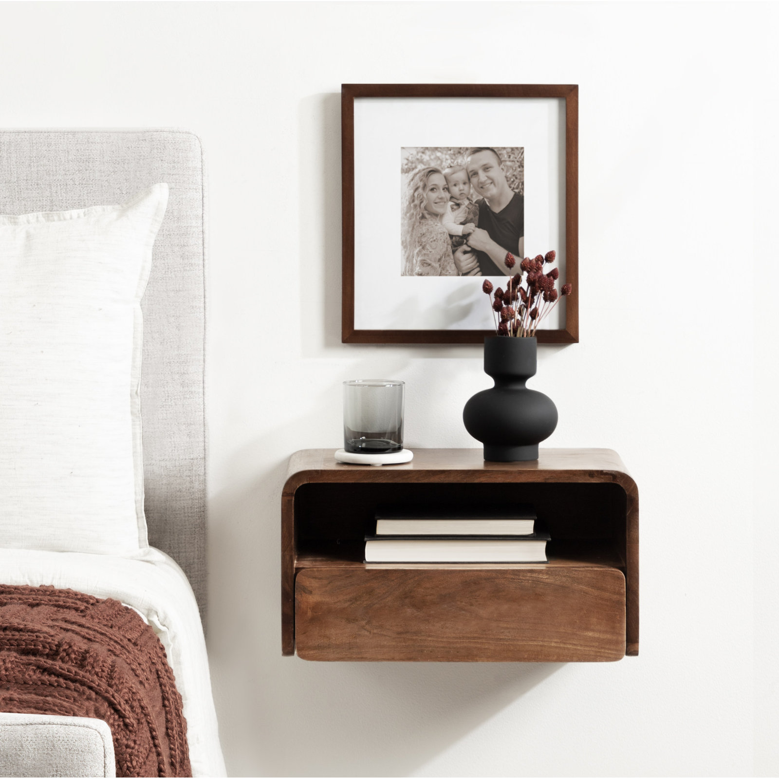 Langley 9'' Tall Solid Wood Floating Shelf, Walnut