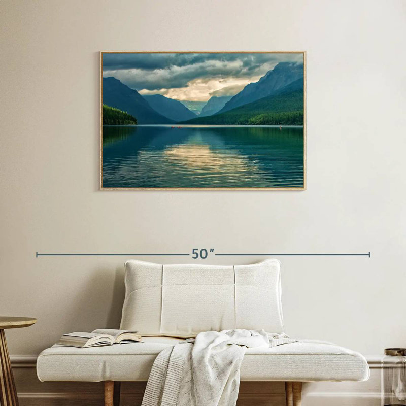 Scène du lac Glacier, Cadre flottant en bois naturel, 37 po x 25 po