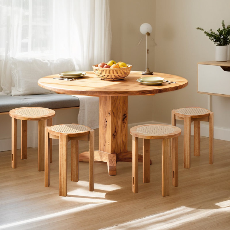 4PCS 22 In. H  Wood Nesting Bar Stool With Wicker Seat, Natural Wood