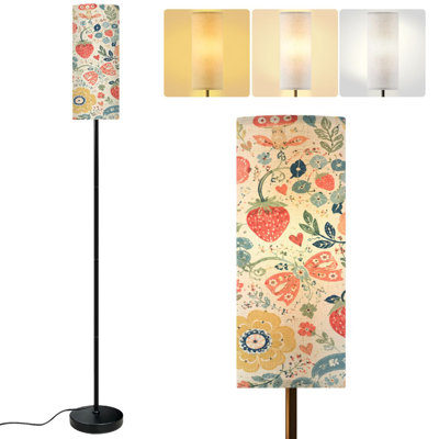  68.5" Standing Floor Lamp Whimsical Floral Patchwork Bright Colors Vintage Dimmable Metal Pole Lamp with Linen Lampshade LED Bulb Included