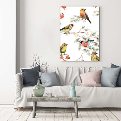 Birds And Conifers - Wrapped Canvas Print