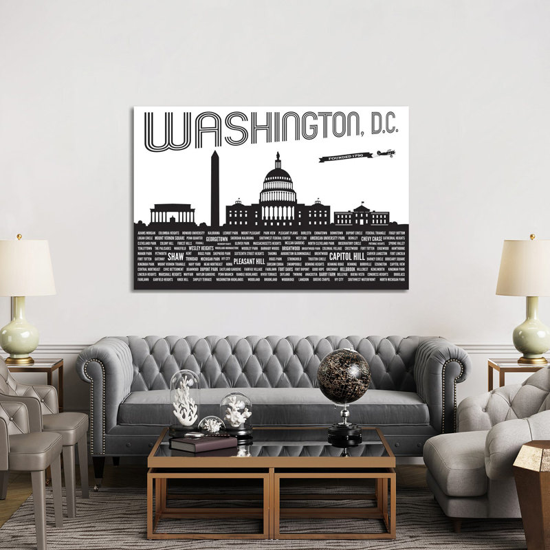 Washington DC Neighbours - Reproduction d'art textuel sur toile tendue, H 8 po x l 12 po x P 0,75 po
