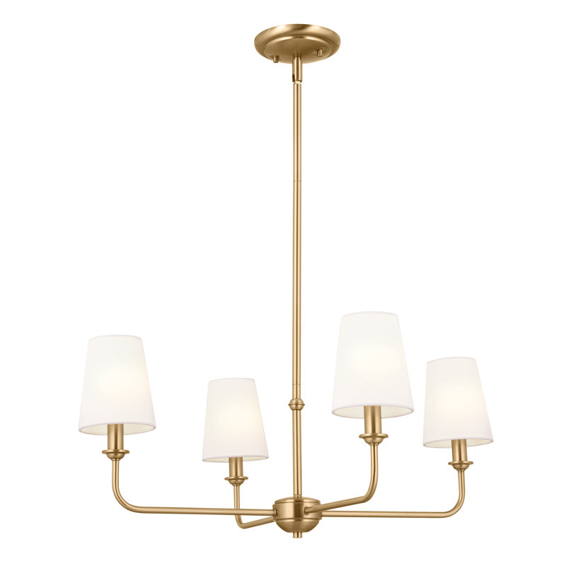 Brushed Brass 4-Light Mini Chandelier with Fabric Shades