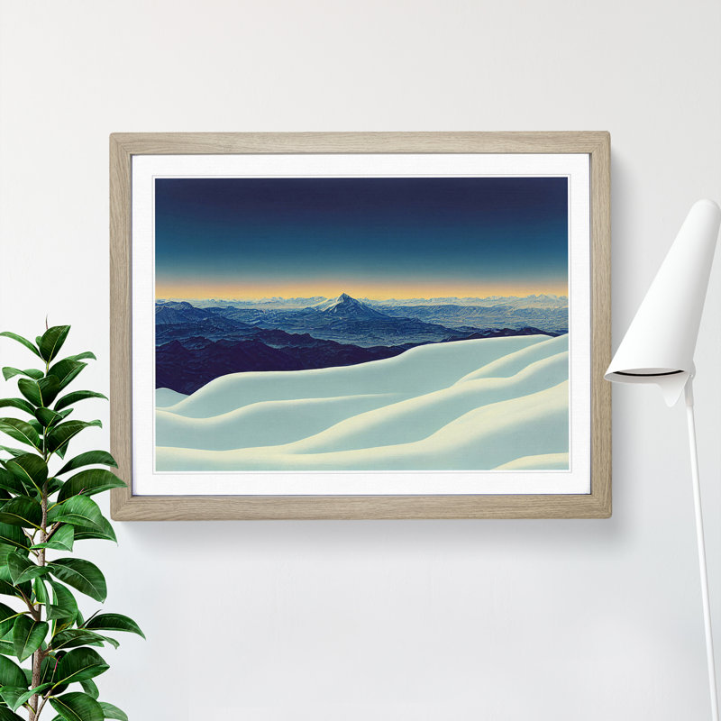 Winter Sunrise over Mountains - Framed Print, 46cm H x 64cm W x 2cm D, Oak Framed