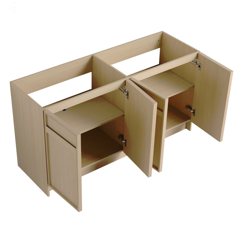 Meuble-lavabo autoportant 60 po et 4 portes d'armoire à fermeture en douceur (emballage KD) - sans le lavabo