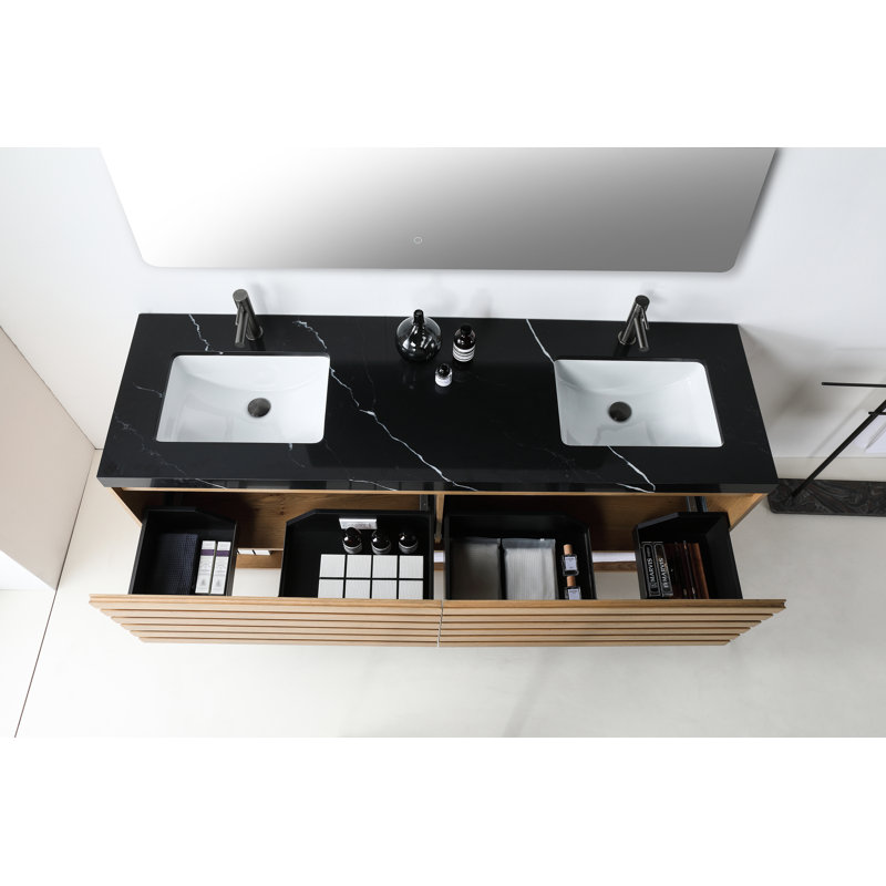 Matera 72" W Double Vanity, Pecan Oak, Black