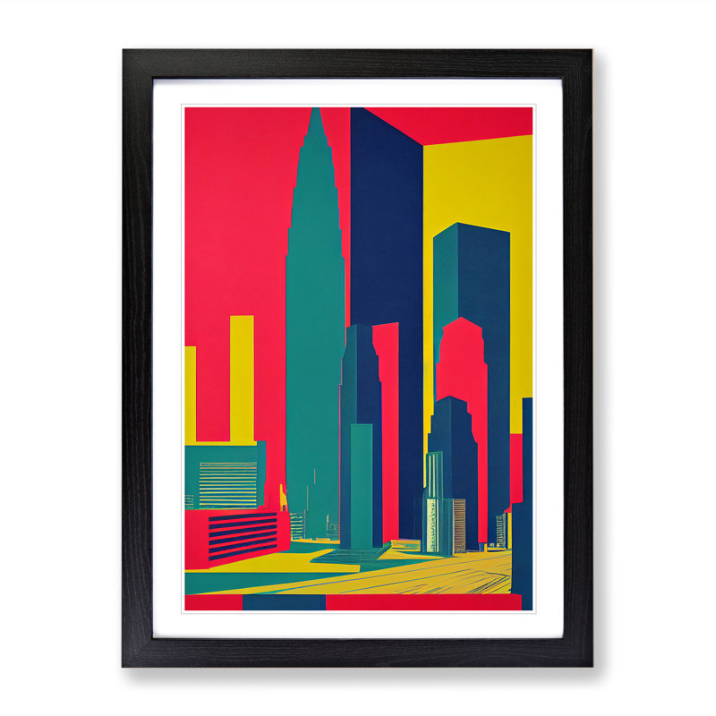 Neon Architecture Skyscraper - Framed Print, 46cm H x 34cm W x 2cm D, Black
