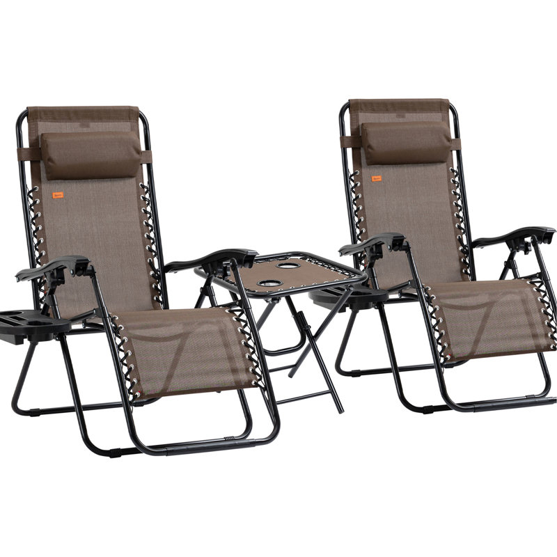 Chaise inclinable portable - Chaises à gravité zéro avec porte-gobelets et table d'appoint pour la piscine, la cour, la pelouse, les coussins pliants en matériau respirant brun
