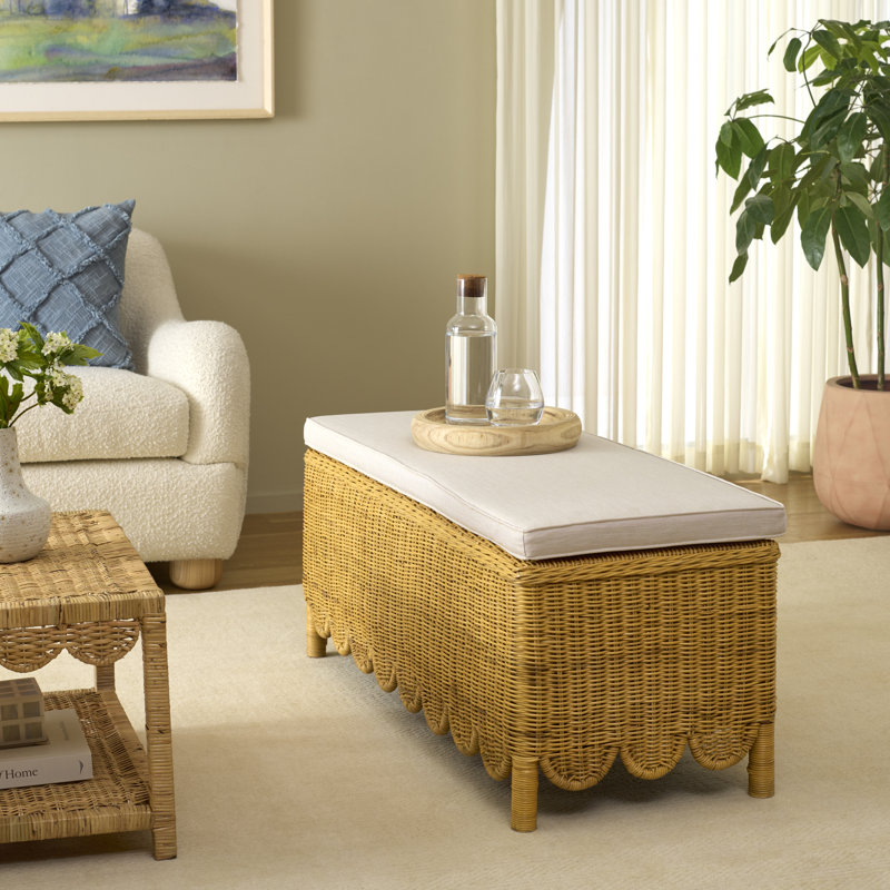 Banc Manon Scallop avec coussin, Light Natural / White