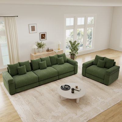 Canapé d'angle modulaire Cloud surdimensionné, canapés d'angle convertibles, 3 places (330 cm) + fauteuil (138 cm), accoudoirs extra-larges, velours côtelé rayé haut de gamme, assise profonde, design ergonomique, salon ouvert, bleu