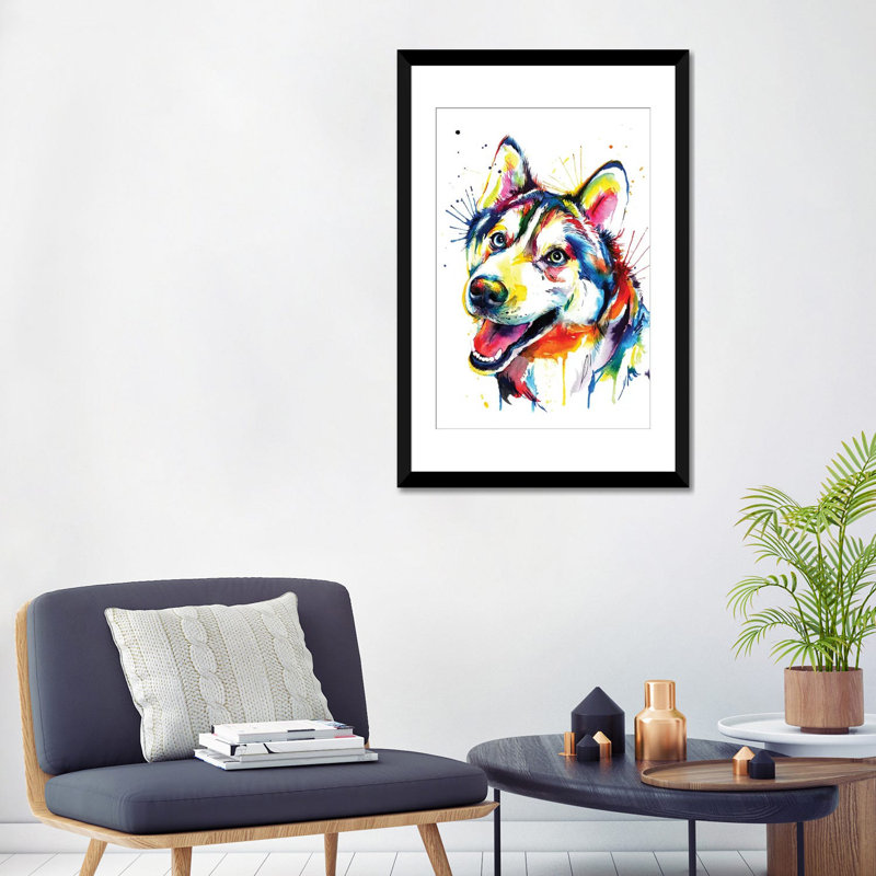 « husky », impression sur toile, H 24 po x l 16 po x P 1 po, Papier d'art encadré noir, Blanc