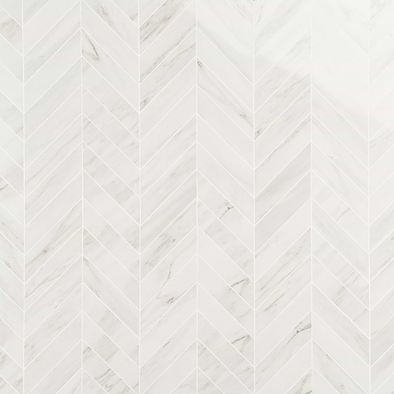 Dreamstone 2X8 Chevron Polished Porcelain Mosaic, Dolomite Snow