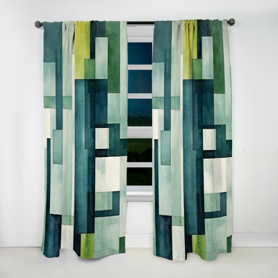 Bersa Green Cubic Line Art Deco II - Abstract Curtain - Velvet Room Darkening - 1 panel