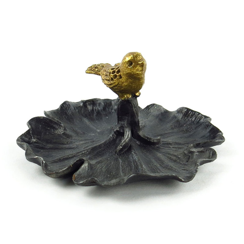 Bibelot étain fleur avec oiseau