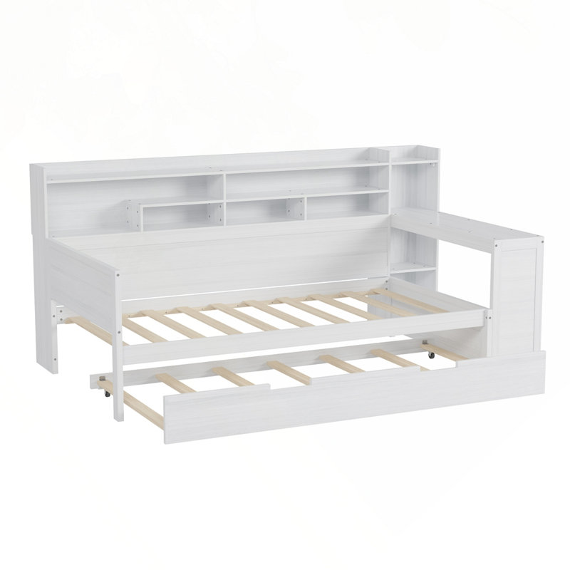 Lit simple multifonctionnel avec lit gigogne simple et bureau, Blanc antique