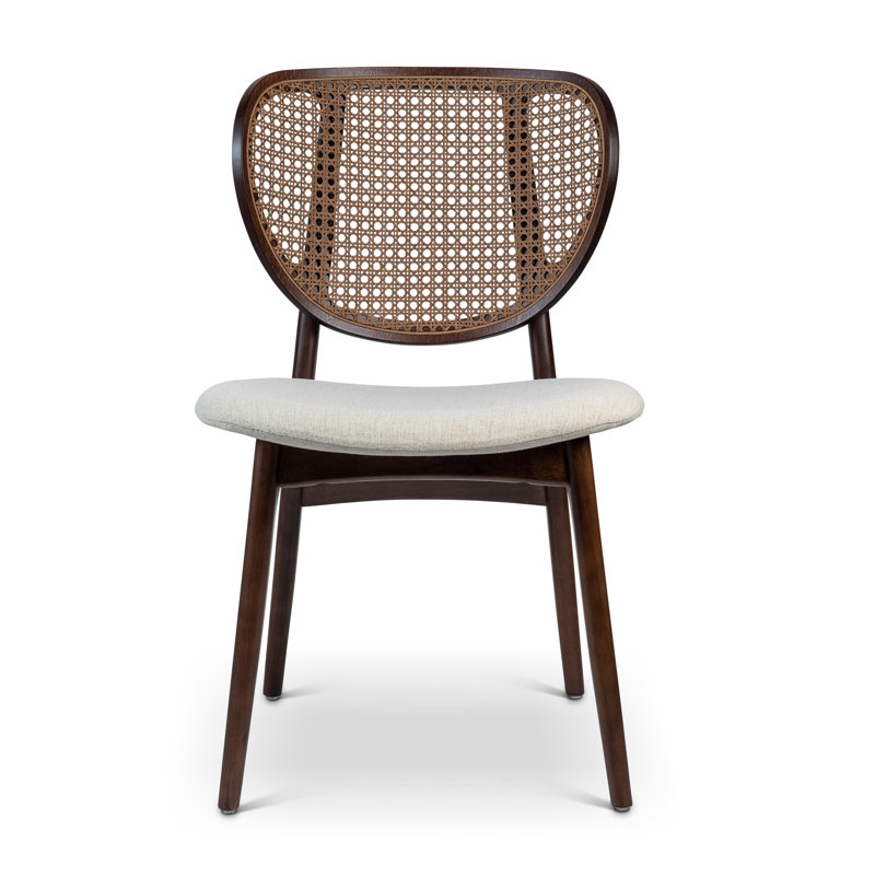 Modern Brazilian Upholstered Dining Chair, Medley Ivory Performance Basketweave/Nogal