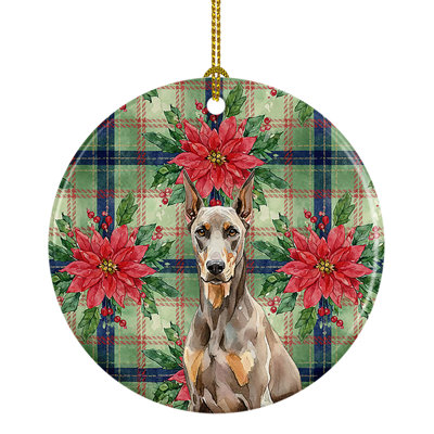 Fawn Doberman Pinscher Christmas PoinsettIas Ceramic Ornament