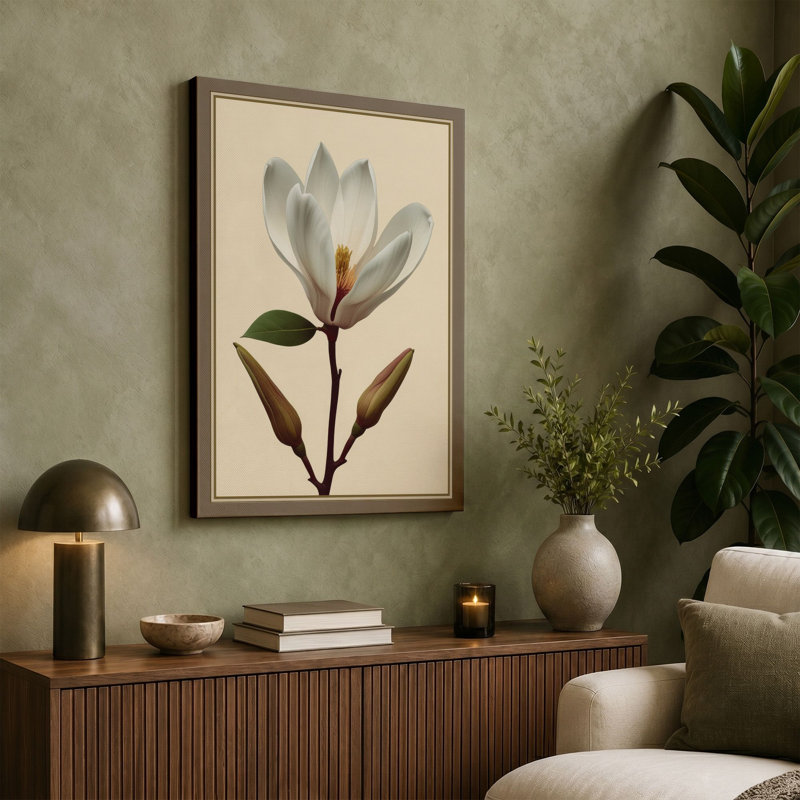 Magnolia Study Botanical - Wrapped Canvas, 30x20 - 76.2 x 50.8 cm, Cream Border