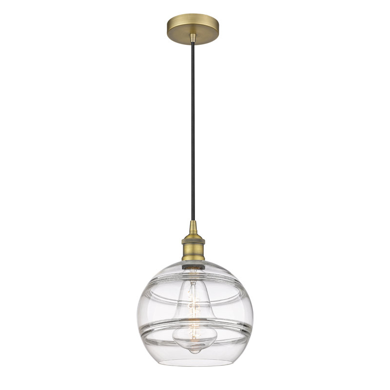 Luminaire suspendu 1 lumière Edison Bienes-616-G556, Transparent, H 11,63 po x l 10 po x P 10 po, Laiton brossé
