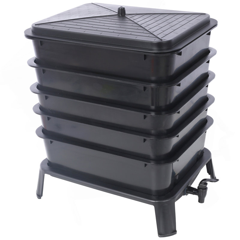 Bac à compost à 5 couches, composteur à vers 50L, ensemble de ferme à vers inclus pour le recyclage des déchets alimentaires