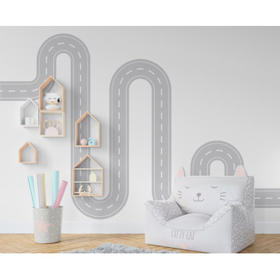 Route vent autocollant mural autoroute vinyle autocollant piste route décoration murale salle de jeux pour enfants art mural automobile chambre à coucher autocollant 351RS