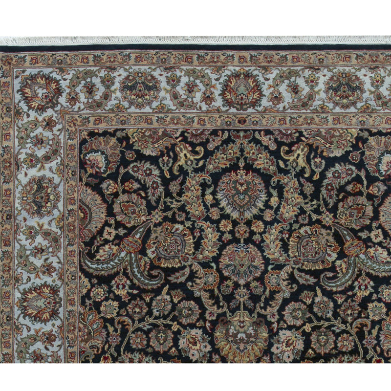 Kingsbury Wool Oriental Area Rug in Black/Teal/Beige