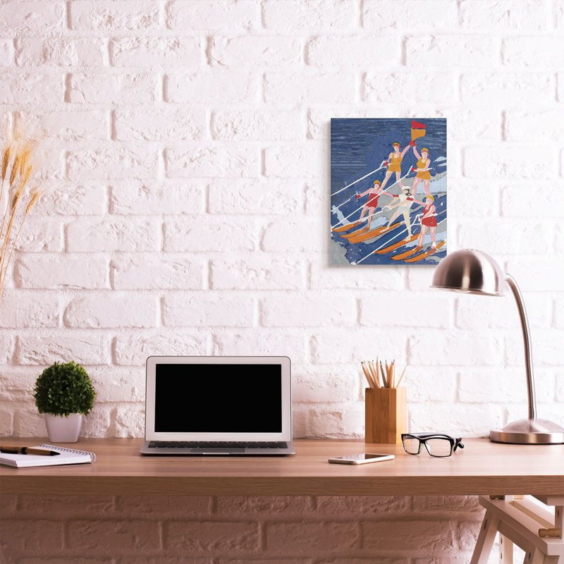 «Retro Waterski Team», peinture à l'aquarelle pyramide sur toile tendue par Stellar Design Studio, Toile tendue