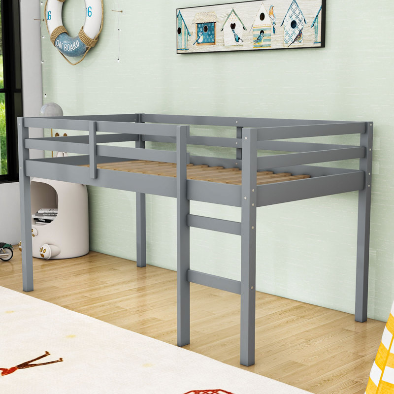 Lit mezzanine simple en bois avec grand espace de rangement, Gris