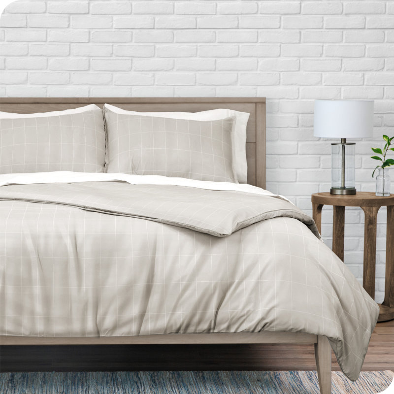 Grid Modern & Contemporary Duvet Cover, Twin/Twin XL Duvet Cover + 1 Standard Shams, Stone/White