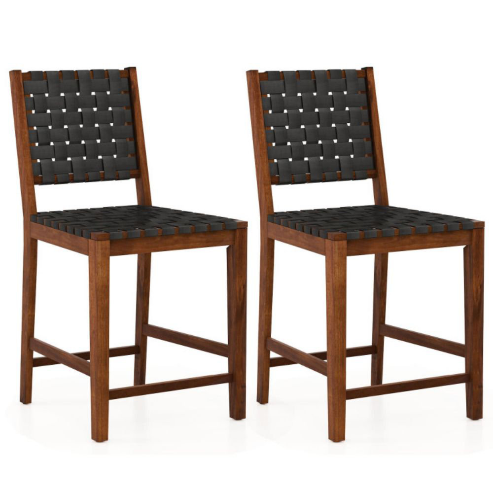 Latitude Run® Set Of 2 Woven Bar Stools With Faux PU Leather Straps