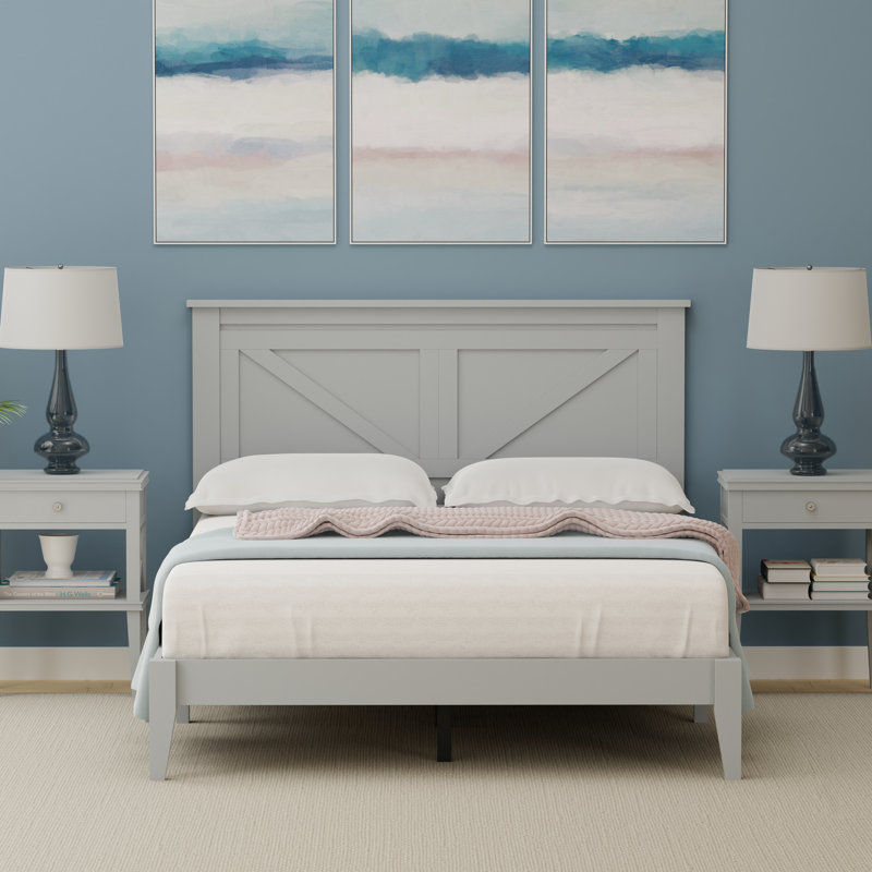 Lit plateforme en bois massif Marksbury - cerisier classique Marksbury, gris, Double