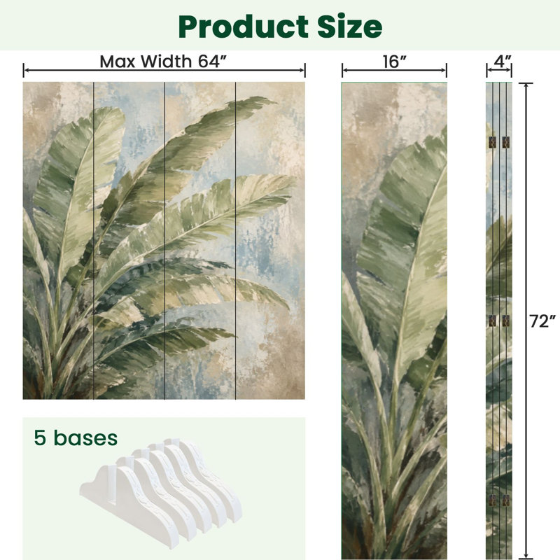 Paravent 4 panneaux à cloisons pliantes Royal Tropical, 4, 71" H x 64" W x 1" D